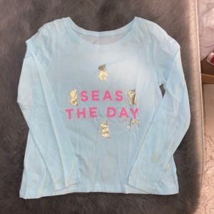 Lilly Pulitzer Girls SZ 7 “Seas The Day” Cotton Long Sleeve Butter Soft Tee